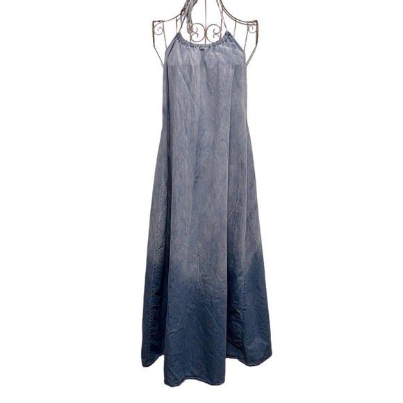 EASEL Long Chambray Halter Low Ombré Back Flowy Maxi Dress Size Medium - Picture 2 of 9